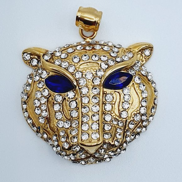 "Gold Diamond Blue Eye Panther Stainless Steel Pendant Necklace, GP1231067 - Picture 8 of 8